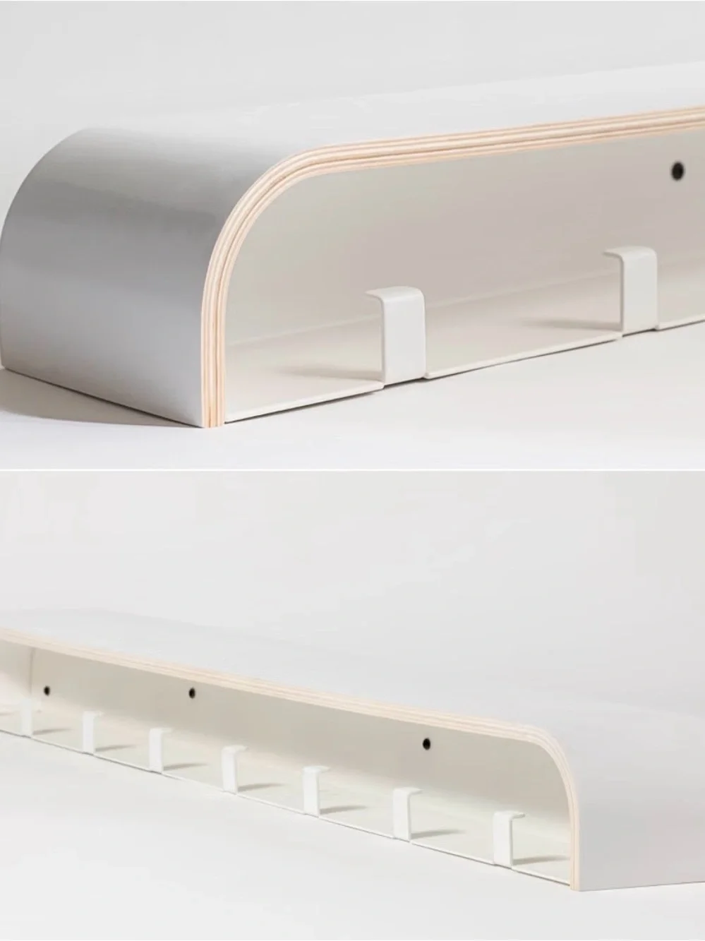 Modern White Wall Hook Shelf - 8 Hidden Hooks